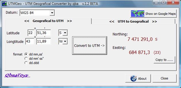 Screenshot UTM to Geo