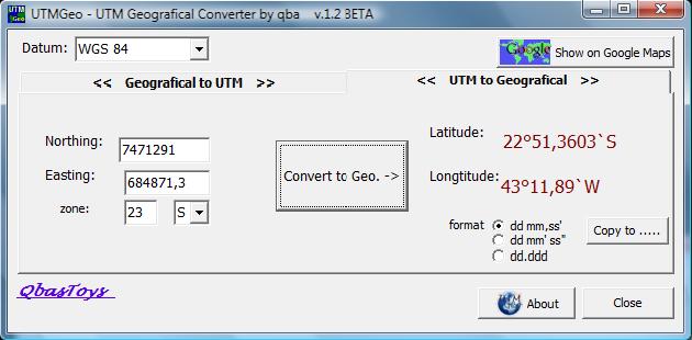 Screenshot Geo to UTM